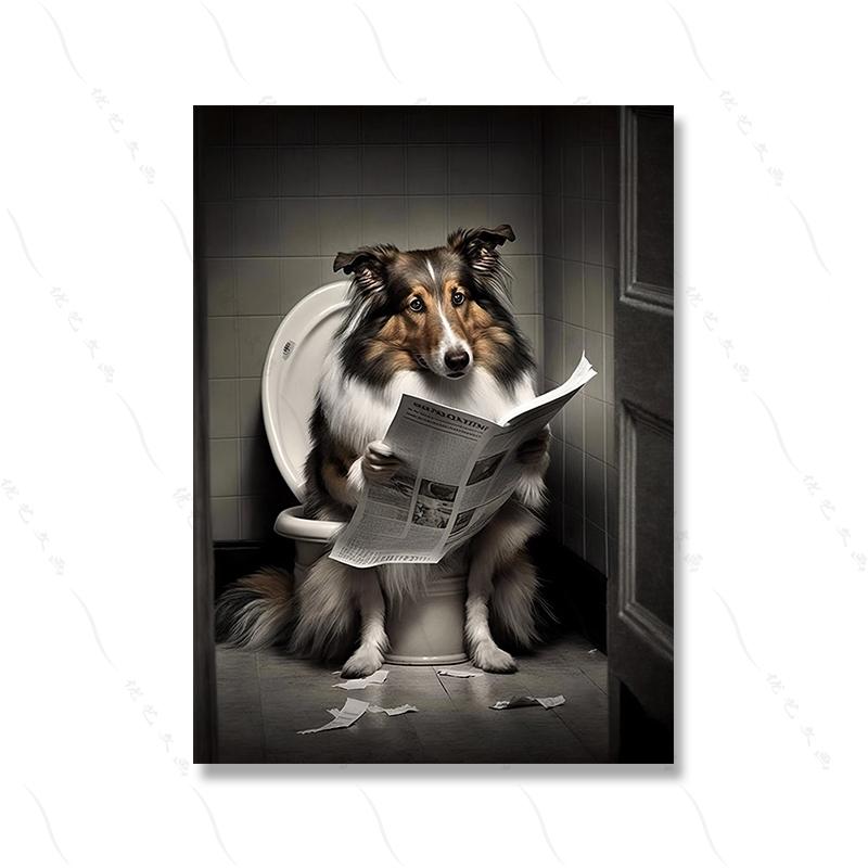Cat Sitting On Toilet Reading Newspaper Funny Bathroom Wall Humor Poster Decor Animal Porcupine Canvas Painting Room Home Decor No Frame