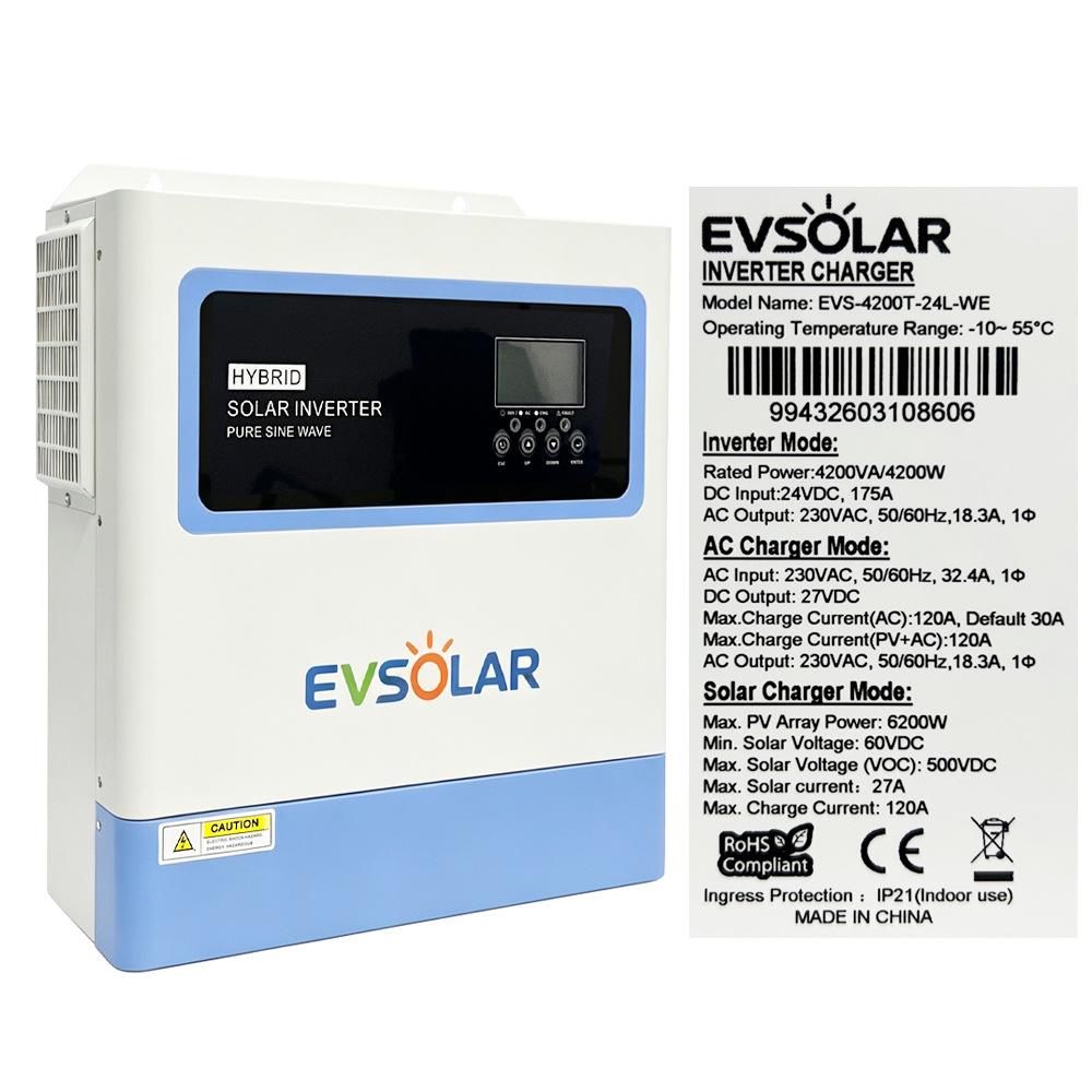 4200W Hybrid Solar Inverter with 120A MPPT, WiFi, and 24V Lithium Battery Support