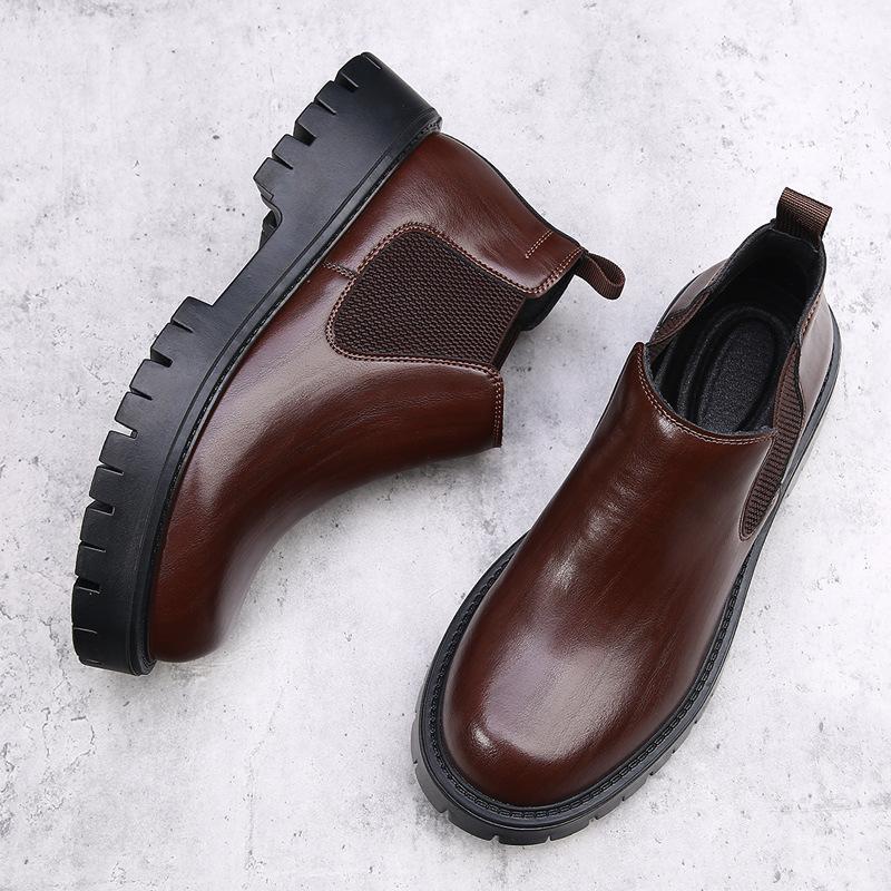 Martin Boots Men's Winter British Style Platform Chelsea Men's Boots Velvet High-top Leather Boots Trendy Versatile Short Boots