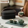 Chinese Sanxingdui Culture Portable Travel Teaset Kit Zen Tea Maker Teapot And Cups Outdoor Portable Leather Bag Tea Accessories