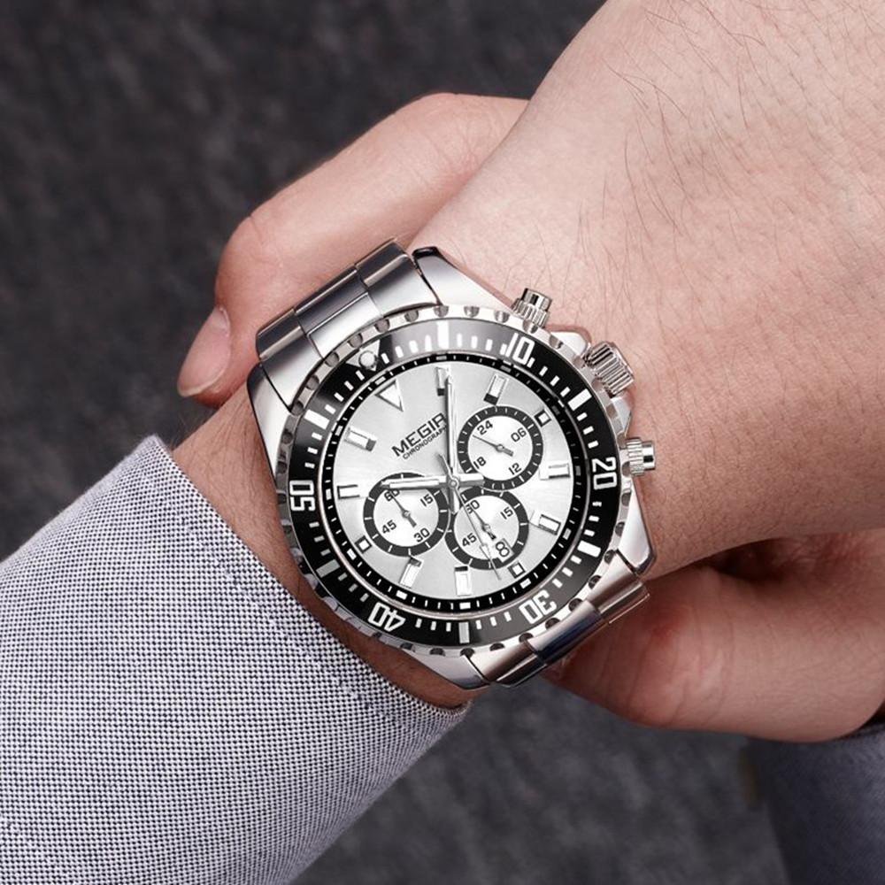 MEGIR Business Watches Men Luxury Quartz Luminous Wristwatch Waterproof Stainless Steel Chronograph Clock Date Reloj Hombre 2064