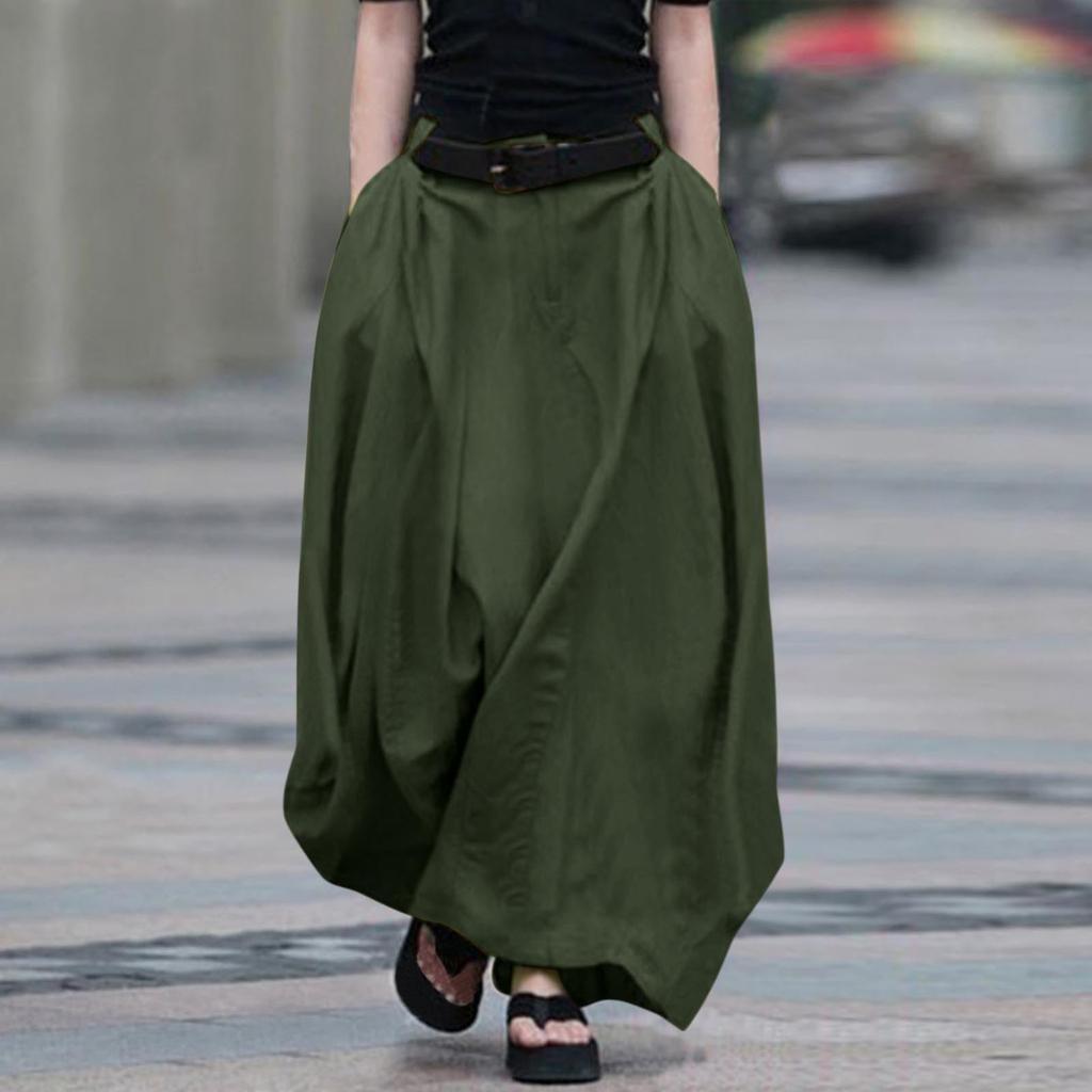 Jupe Longue Fluide à Boutons Colorés Mode Femme Jupe Trapèze Taille Haute Mi-longue