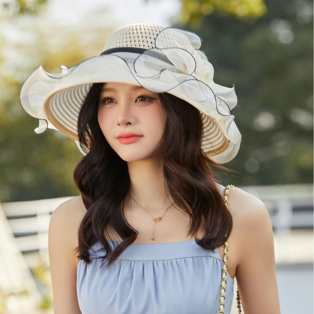 Summer Ladies Large Brim Sun Hat With Breathable Mesh For Beach And Travel