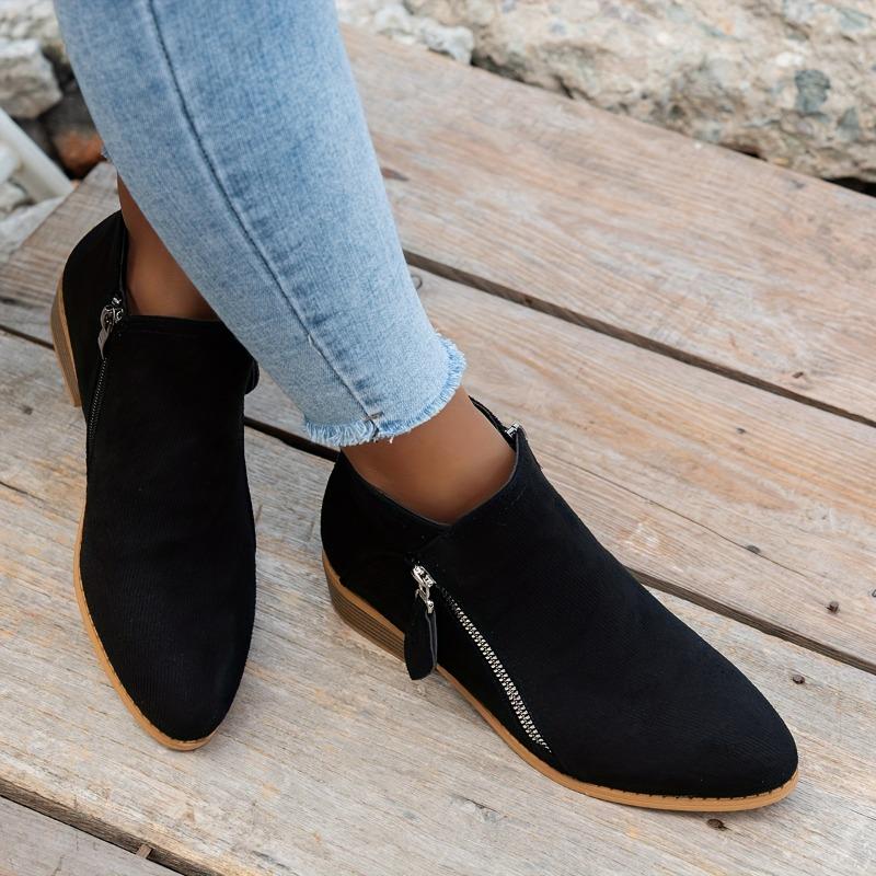 Eleganta slip-on ankelstövlar för damer, spetsig tå, vinterstövlar med dragkedja, dämpad TPR-sula