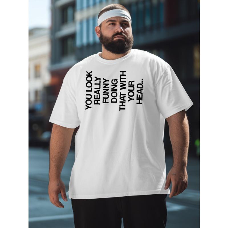 European Size Men's Plus Size Funny  T-Shirt - Oversized Loose Fit Casual Summer Short Sleeve Round Neck Tee, Breathable Big & Tall Top