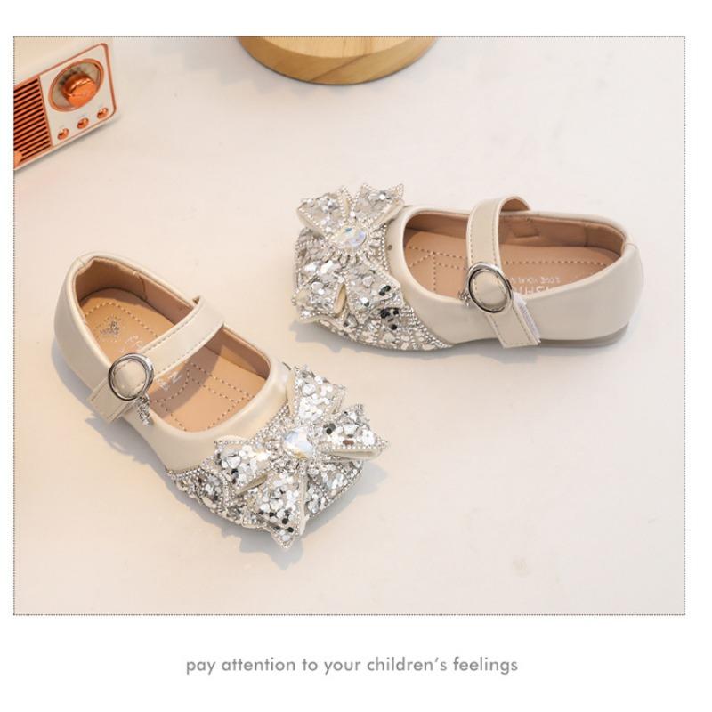 Sweet Princess Crystal Leather Shoes For Little Girls Soft Sole Formal Party Dress Shoes