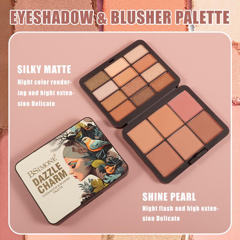 BSIMONE 18-Color Earth Tone Eyeshadow & Blush Palette - Matte, Pearlescent & Glitter Finish, Portable & Multi-color.