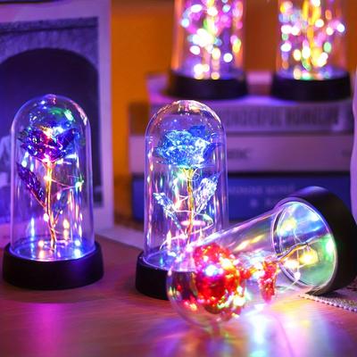 Lampă cu flori de trandafir din folie aurie cu LED, ornament cu lumină de birou multicoloră, lumină de noapte romantică pentru decor interior, cadou comemorativ ideal pentru cuplu