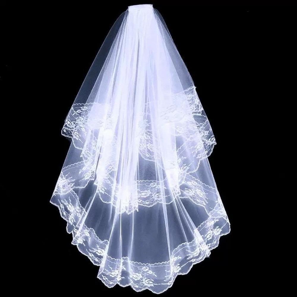 Black White Halloween Bridal Veil Double Layer Lace Tulle Veil Ghost Bride Veil  Cosplay Event