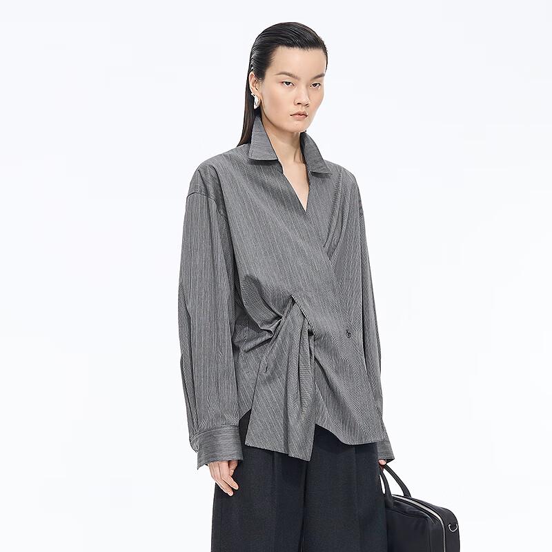JNBY 2025 Autumn Deconstructed Cotton Striped Long Sleeve Shirt