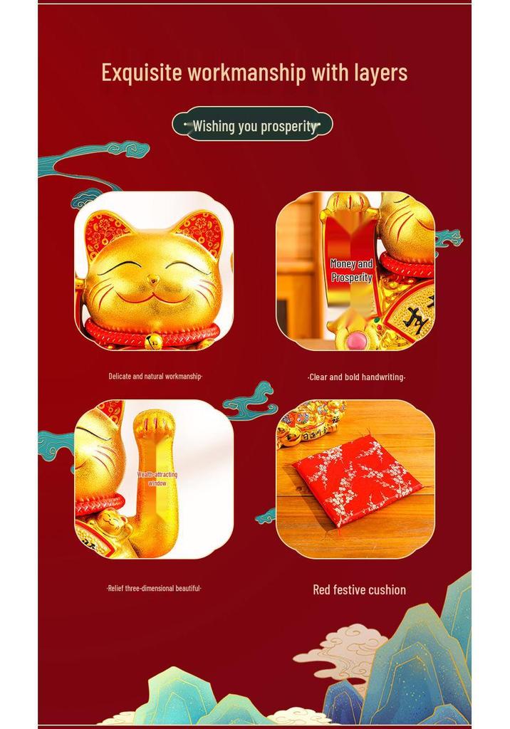Ceramic Lucky Cat Figurine with Waving Hand – Customizable Gold Shop Gift for 2026 Opening Ceremony
