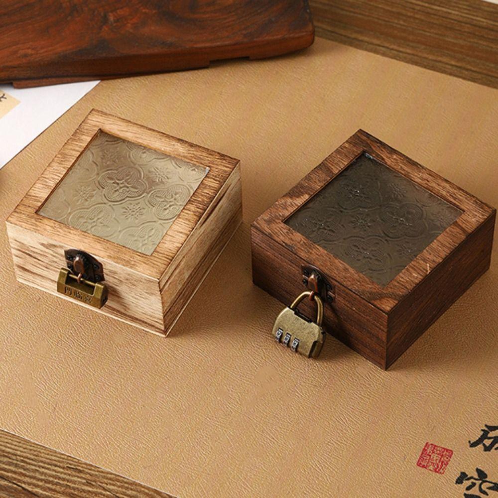 With Lock Wooden Jewelry Storage Box Frosted Glass Treasure Decorative Box  Exhibition