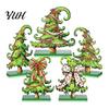 Vintage Cartoon Style Ornaments 5 Pcs Wooden Tabletop Christmas Tree Signs, Rustic Standing Green Festive Party Table Decorations Desktop Ornament