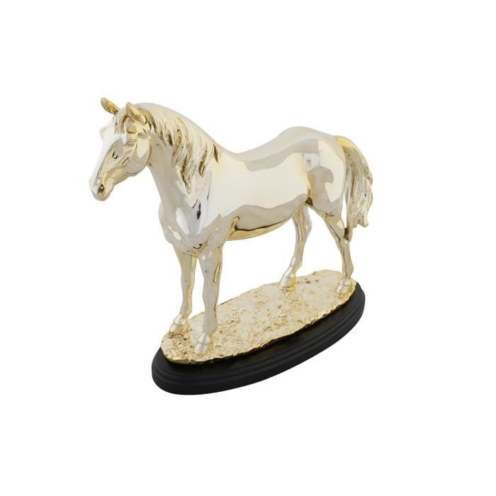 Figurine décorative - Cheval noir doré - Résine - 30 x 11,5 x 26 cm - Élégante