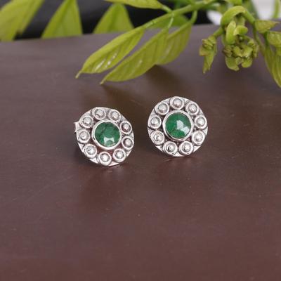 Emerald Larimar Amethyst Moonstone Silver Stud Earring, 925 Sterling Silver Handmade Jewelry, Women Stud Earring