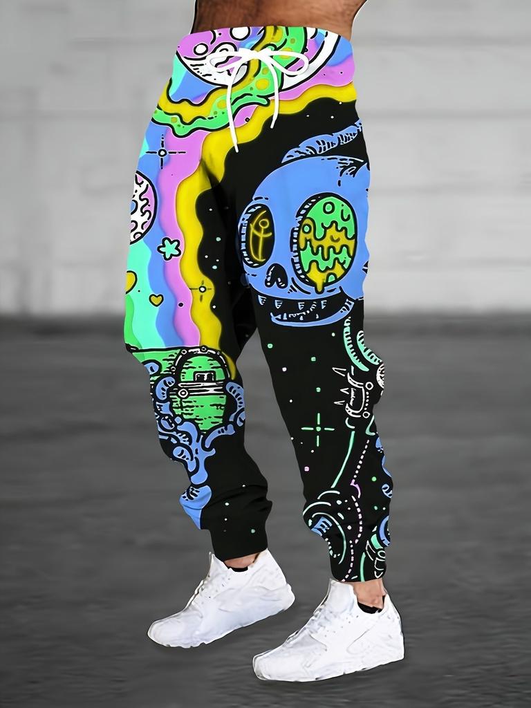 Pantaloni Jogger cu Imprimeu pentru Bărbați cu Design Dragon Chinezesc Alb și Gri, Pantaloni de Trening Casual Streetwear