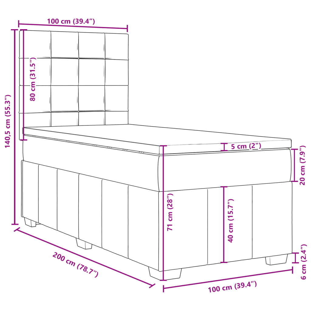 Box Spring Bed with Mattress Dark Brown 100x200 cm Fabric