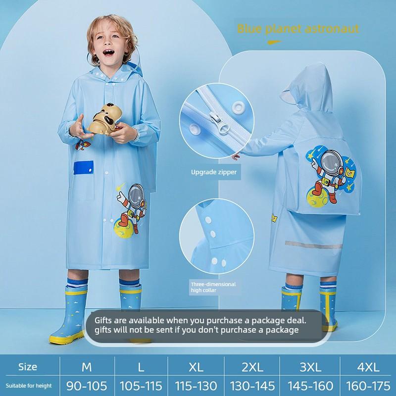 Children's Raincoat for Boys and Girls, Kindergarten and Primary School Students, Full-Body Rain Poncho with Backpack Space, Blue and Pink, Portable