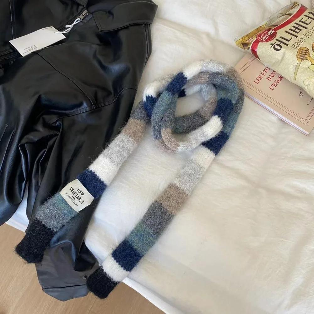 Clothing Accessories Y2 Striped Scarf Warm Knitted Wool Neck Scarves Soft Sausage Thin Scarf Autumn Winter