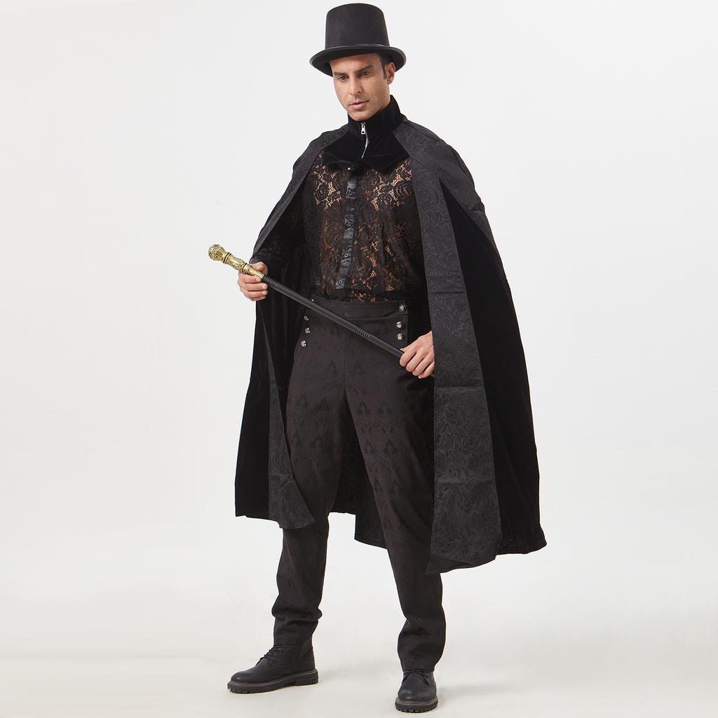 Halloween Court Gentleman Men's Trench Coat, Autumn and Winter Stage Performance Clothes Party Jacquard Coat Cape