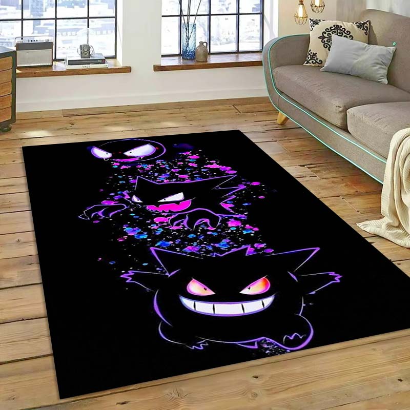 New ModelPokémon Gengar Themed XXL Rug Cool Gengar Patterns with Vivid Colors Dynamic Styles Designs Soft Floor Mat for Bedroom