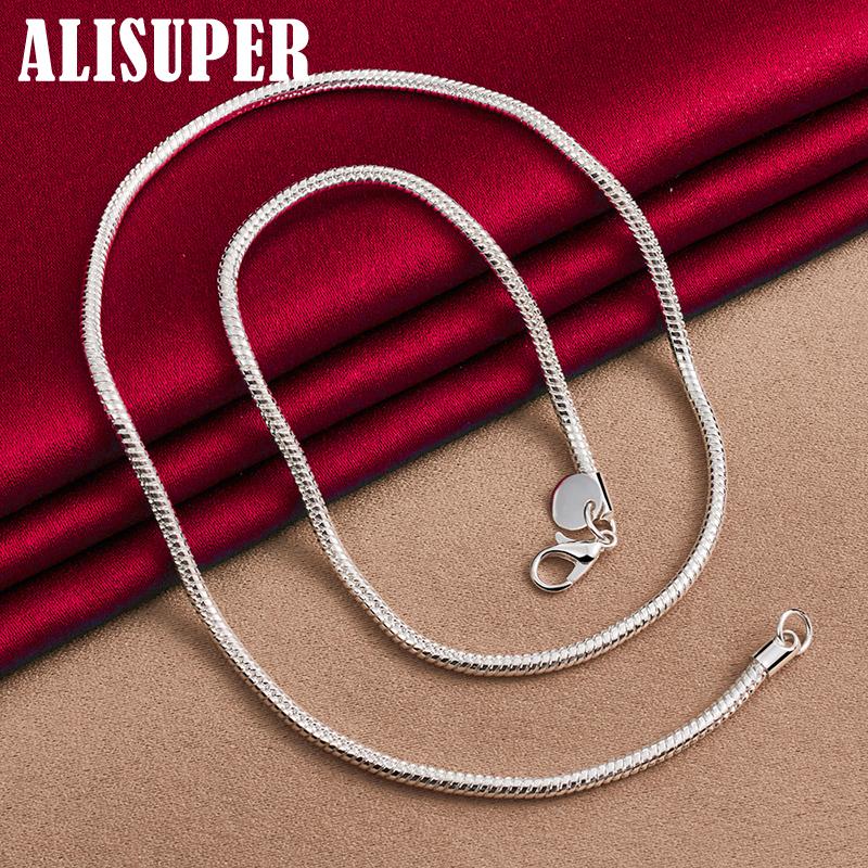 925 Sterling Silver 16/18/20/24/22/24/26/30 Inch 3mm Snake Chain Necklace Jewelry