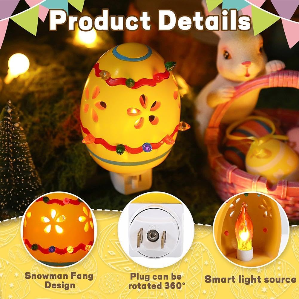 2025 New Easter Egg Decorative Nightlight, Easter Campfire Flickering Nightlight, Cute Easter Bunny Campfire Flickering Night Light, Plug into Wall