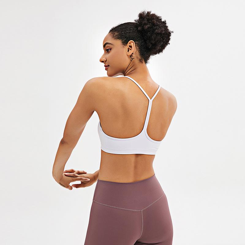 Flow Y Women's Sports Bra - Gathered Running Fitness Nude Yoga Vest with Y Shoulder Straps