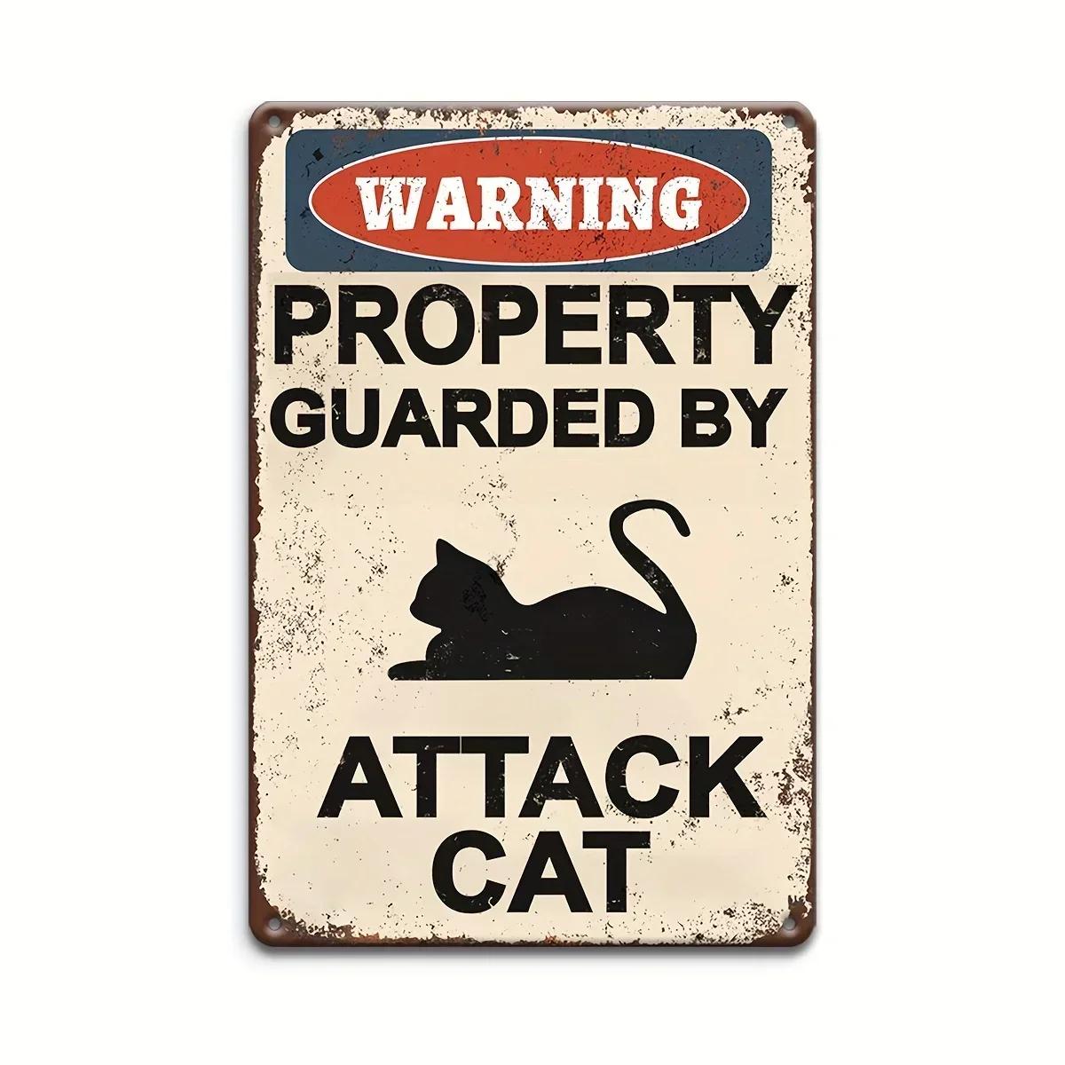 Cat Warning Vintage Metal Plaque Versatile Decor for Yards Rooms 20x30cm