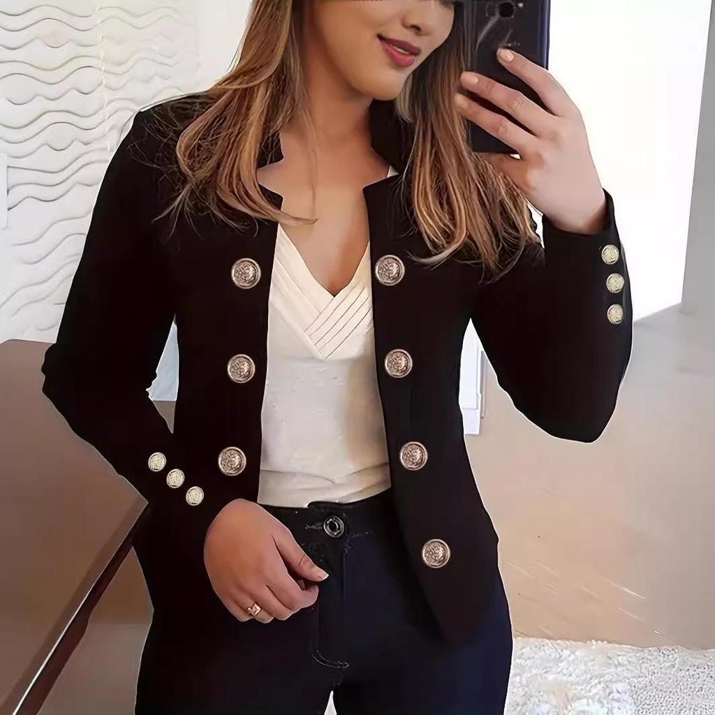 Women's Fashion Cuff Button Small Suit Double Button Cardigan Top