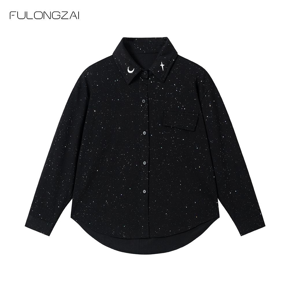 

FULONGZAI 2025 Весенняя рубашка «Звездная луна» для мальчиков и девочек чёрный