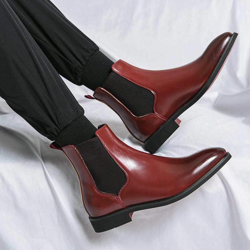 Wniter Designer Fashion New Male Pointed Red Chelsea Ankle Boots Men Casual Luxury High Top Platform Shoes Zapatos Hombre