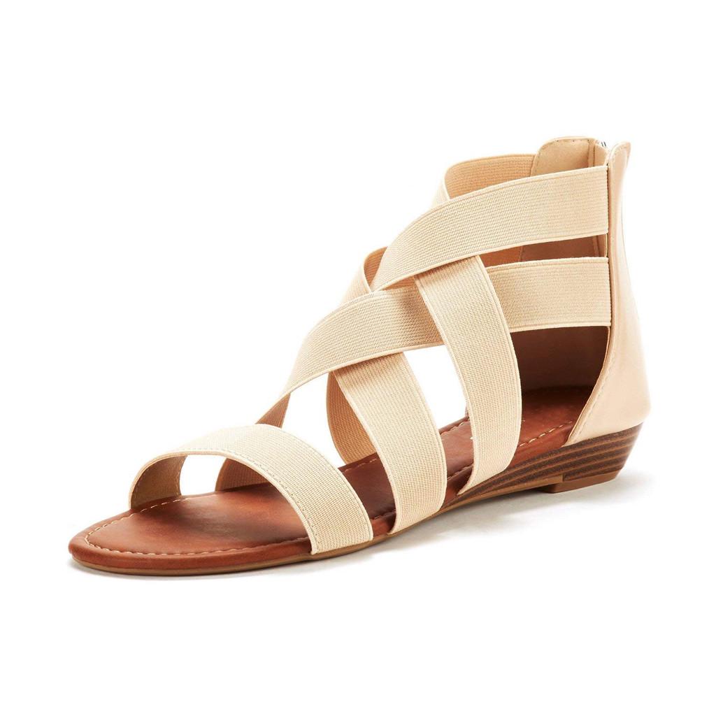 Women Cross Strap Sandals NDGDA Ladies Peep Toe Summer Ankle Mid Wedges Roman Sandals Shoes
