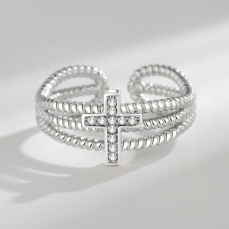 Vintage Zircon Cross Ring: Trendy European & American Style for Women