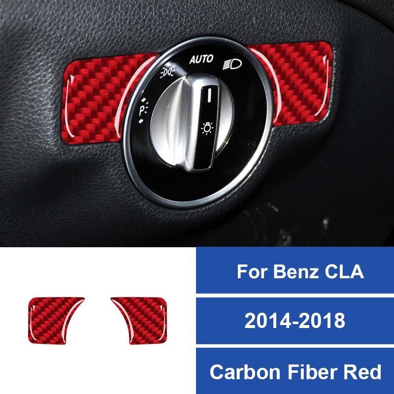 Real Carbon Fiber For Mercedes Benz CLA 2014-2018 Car Headlight Adjustment Button Decoration Sticker Car Interior Accessories