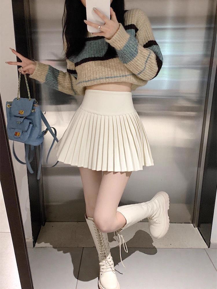 European-American Niche Versatile High-Waist A-Line Pleated Skirt: Pure Desire, Hot Girl Style for Spring/Summer/Autumn