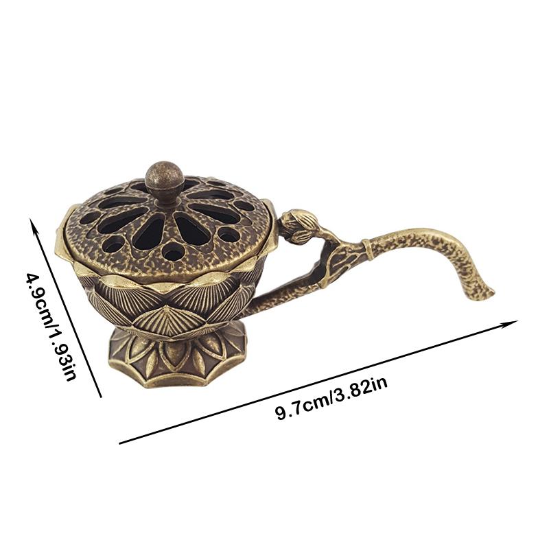 Metal Lotus Incense Burner Bowl Incense Holder With Handle Yoga Meditation Home Decor Ancient Style Alloy Incense Burner