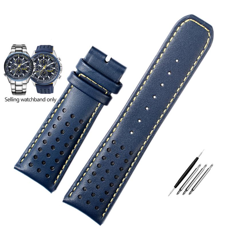 22mm 23mm  Cowhide Leather Watchband for CITIZEN Blue Angel Generation Men's Watch AT8020-54L AT8020-03L Series Bracelet Strap