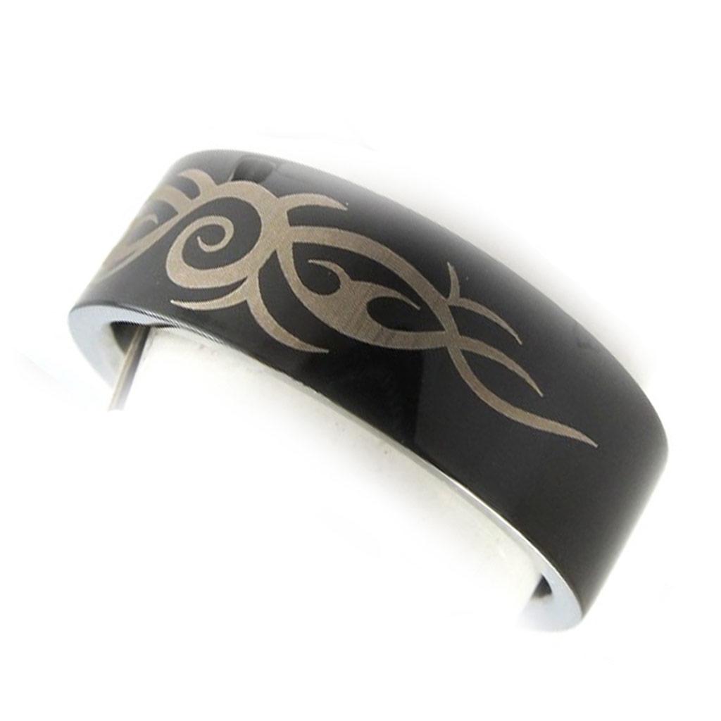 Svart tribal 'Peaceful' stålring - 8 mm