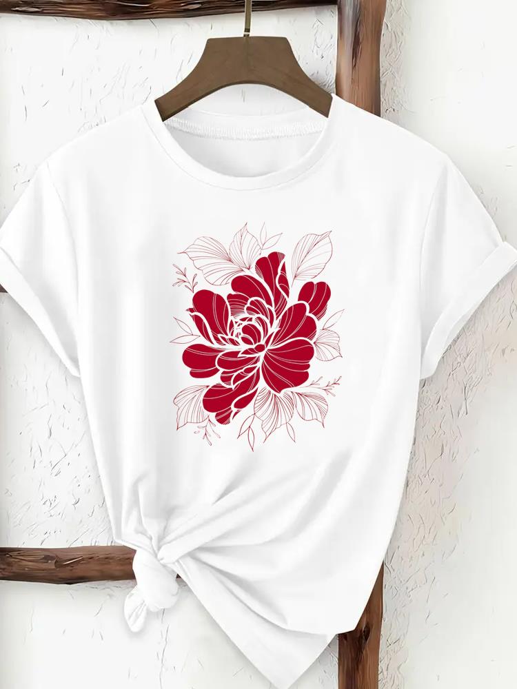 (Asian Size) Butterfly Flower Trend Woman Top Fashion Women Clothing T Shirt Female Short Sleeve Graphic T-shirts Print Tee