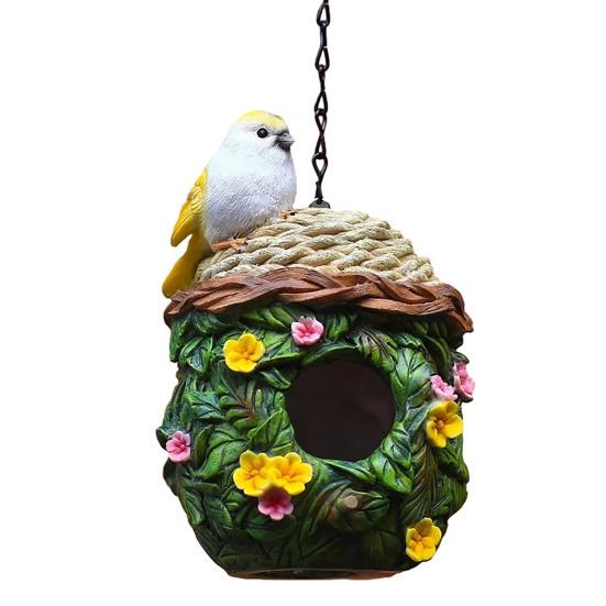 

Outdoor Hanging Bird House Decorative Hummingbird House Ornaments Waterproof Resin Mini Birdhouse for Patio Yard Porch Garden Decor C