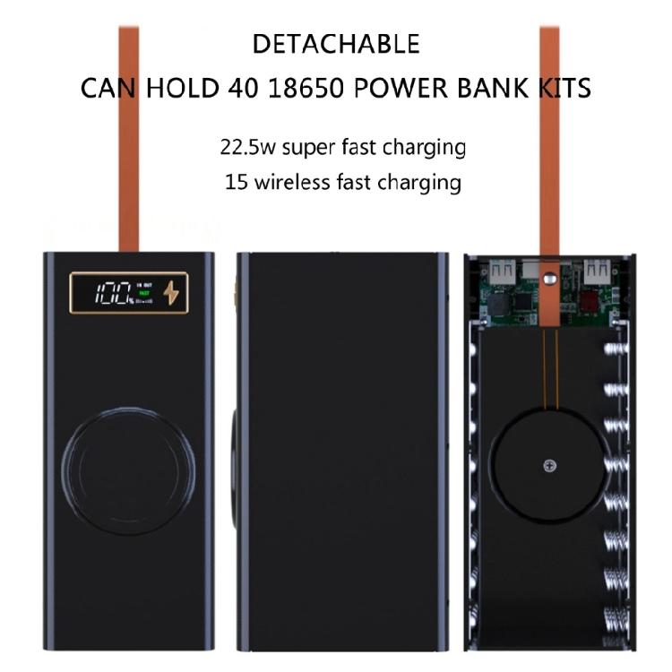 DIY 40x18650 Power Storage Box, DIY Power Case Box with LED Lights Case Support PD Charging/Wireless Charging Functions