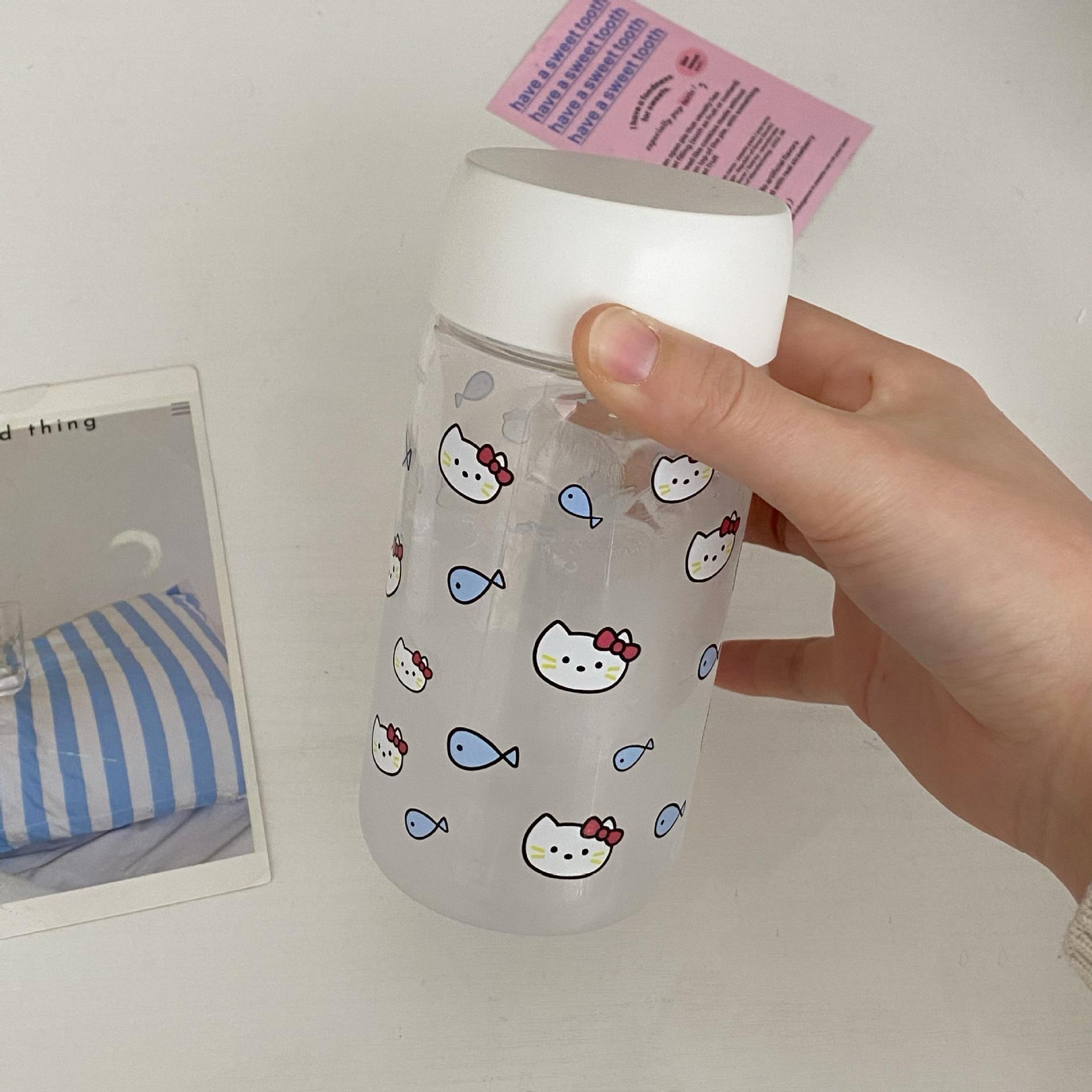 Cat Eats Fish Easy Cup Plastic Cup High Temperature Resistance High Value Student Water Cup Small Portable Transparent Cup