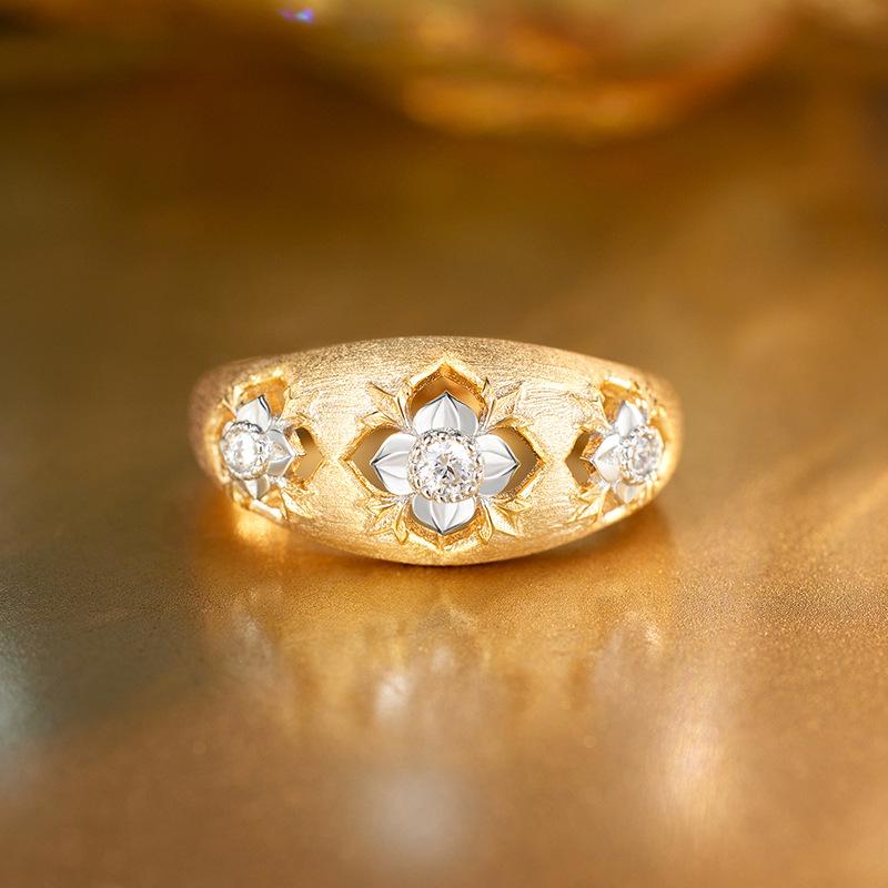 Vintage Court Hollow Brushed Ring 925 Sterling Silver Girls' High-end Light Luxury Ring