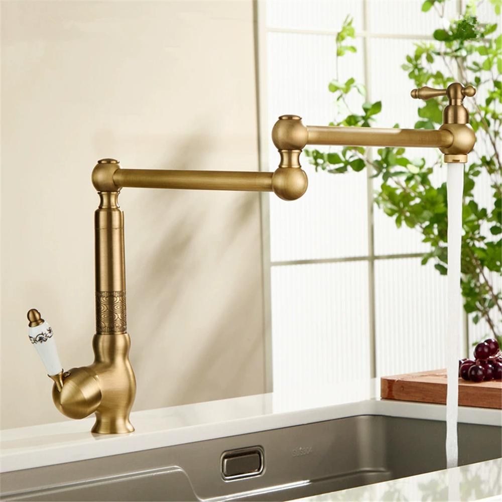 

Brass Pot Filler Tap Deck Mounted Foldable Antique Kitchen Faucet Hot and Cold Sink Tap Rotate Folding Spout Sink Faucet