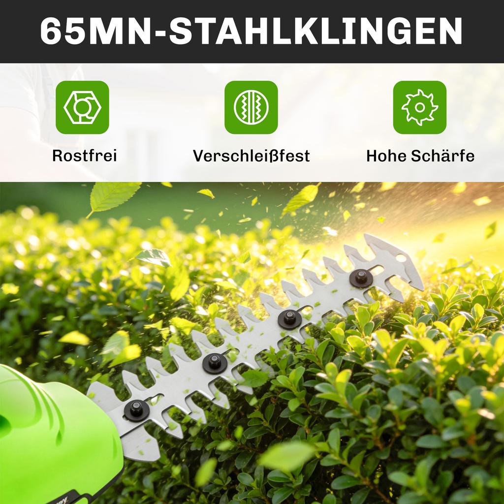 2-in-1 Cordless Hedge Trimmer Electric Hedge & Shrub Shears with 20/10cm Cutting Length, Charger