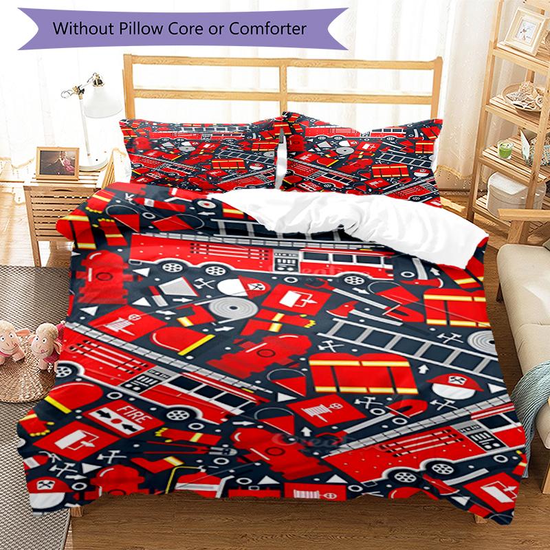 3pcs fire truck Bedding Set Duvet Cover Closure Includes 1 Duvet Cover & 2 Pillowcases, Soft and Comfortable for All Seasons.