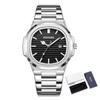 Luxury Man Watch Square Waterproof Luminous Date Week Men Watch Stainless Steel Quartz Men's Watches Reloj+box