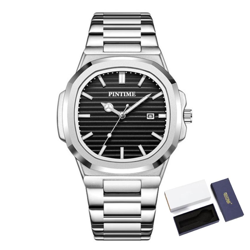 Luxury Man Watch Square Waterproof Luminous Date Week Men Watch Stainless Steel Quartz Men's Watches Reloj+box