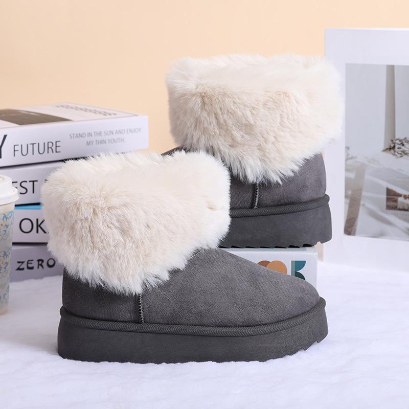 Women's Winter Cotton Boots, Mid-Cut Thick-Soled Boots, Warm, Fleece-Lined, Thick Snow Boots